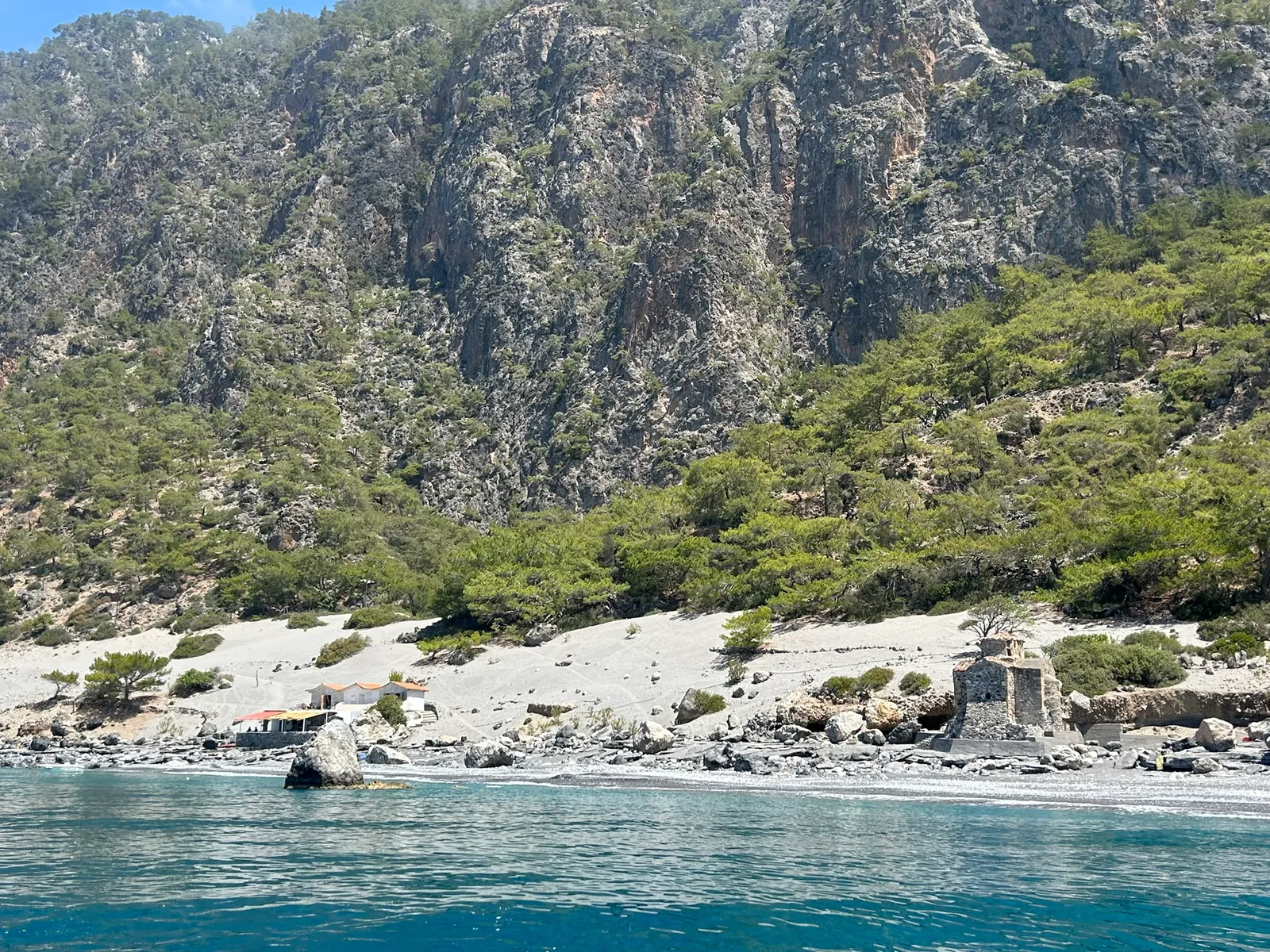 Idyllic view of the sheltered bay and sandy coastline at Agios Pavlos on the central coast of Crete